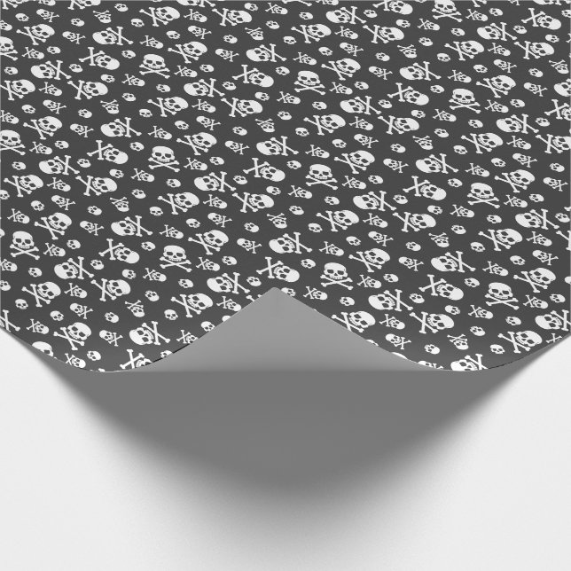 White Skull and Bones Pirate Wrapping Paper (Corner)