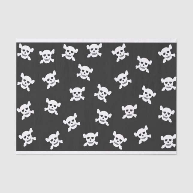 White Skull and Crossbone on Black Tissue Paper (Front)