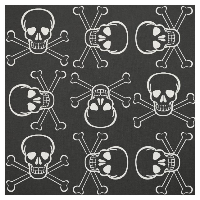 White Skull and Crossbones graphic Pattern Fabric (Swatch)