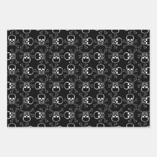 White Skull and Crossbones graphic Pattern Wrapping Paper Sheet