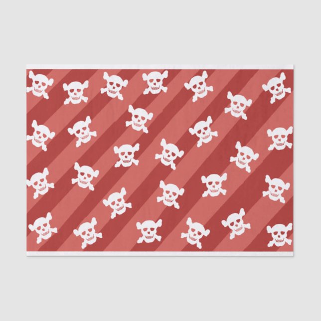 White Skull and Crossbones on Red Stripes Tissue Paper (Front)
