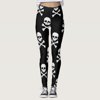 White Skull and Crossbones Pattern Leggings