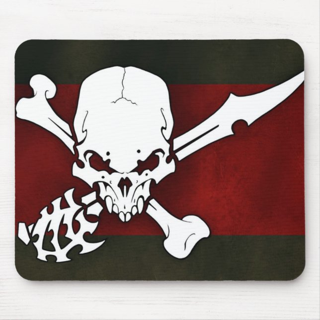 white skull head with cross bonesd red background mouse pad (Front)