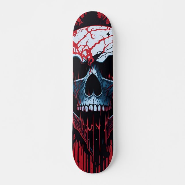 White Skull, Red & Black  - Numb-Skulls Design  Skateboard (Front)