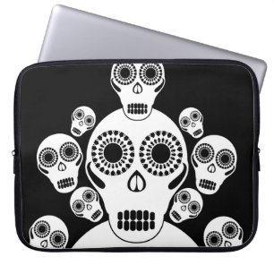 White Skulls Black Laptop Sleeve