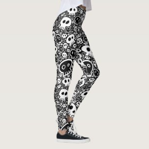 White Skulls on Black Leggings