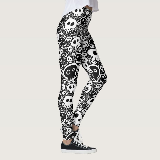 White Skulls on Black Leggings (Right)