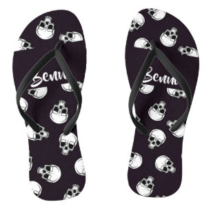 White skulls on purple pattern jandals