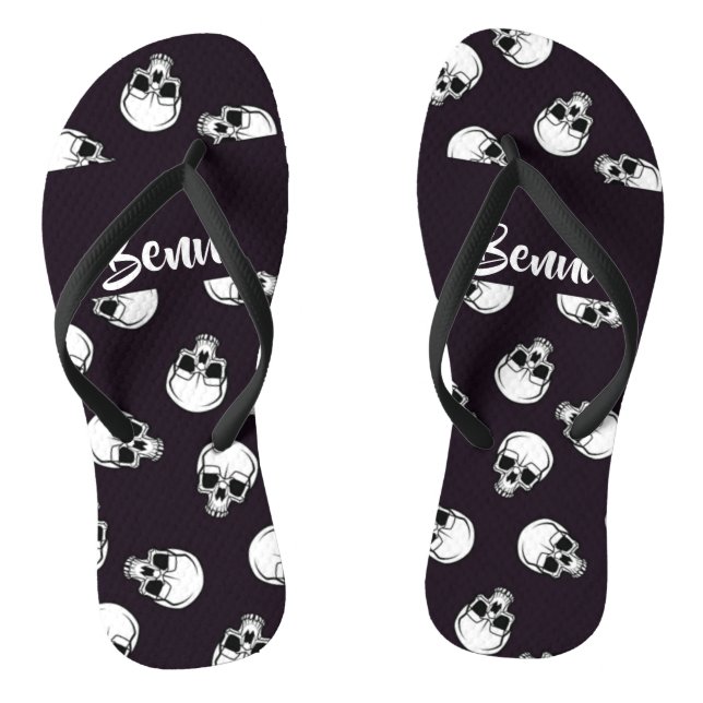White skulls on purple pattern jandals (Footbed)