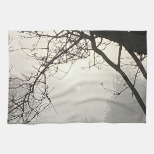 White Sky And Sun Dramatically Framed By Trees Tea Towel