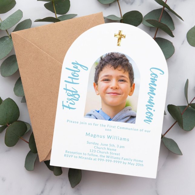 White sky blue photo arch First Holy Communion  Invitation (Creator Uploaded)