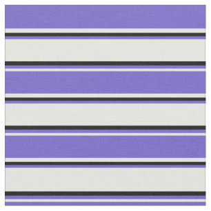 White, Slate Blue & Black Striped Pattern Fabric
