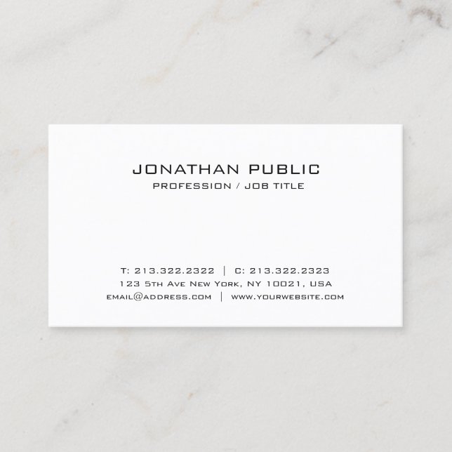 White Sleek Modern Elegant Plain Professional Business Card (Front)