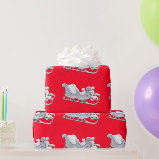 White Sleigh on Red Wrapping Paper (Party Gifts)