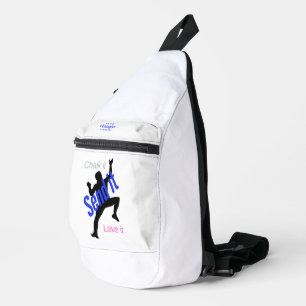 White sling bag for climbers/ boulderers. Chalk it