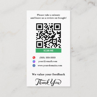 White Small Business Google Review Link Template Business Card