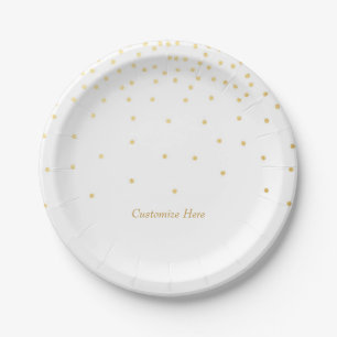 White & Small Gold Foil Confetti Dots Party Plates