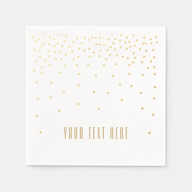 White & Small Gold Foil Confetti Wedding Napkins (Front)