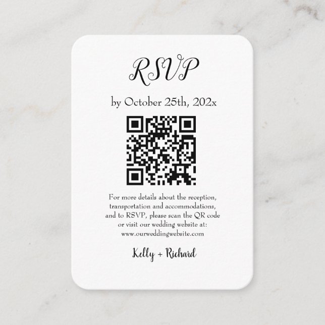 White Small Vertical Wedding RSVP QR Code Enclosure Card (Front)