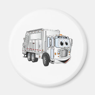 White Smiling Cartoon Garbage Truck Magnet