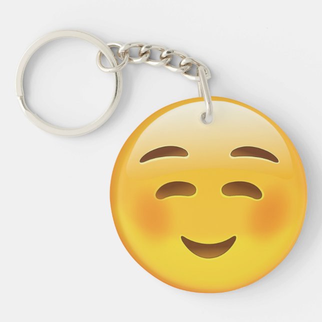 White Smiling Face Emoji Key Ring (Front)