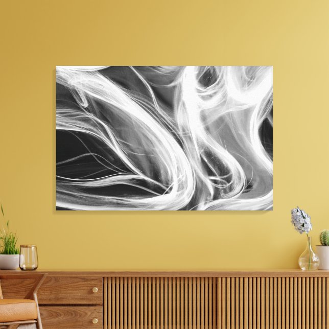 white smoke abstract on black canvas print (Insitu(LivingRoom))