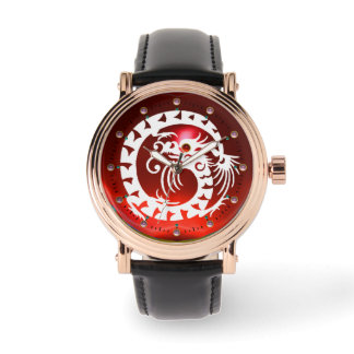 WHITE SNAKE DRAGON Black ,Red Ruby,Pink Gemstones Watch