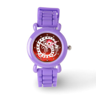WHITE SNAKE DRAGON Black ,Red Ruby,Pink Gemstones Watch