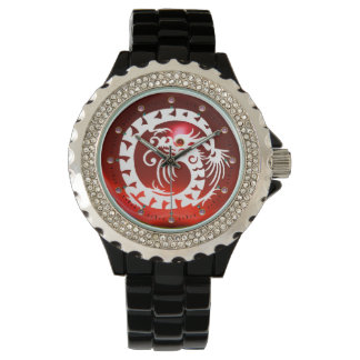 WHITE SNAKE DRAGON Black ,Red Ruby,Pink Gemstones Watch