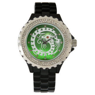 WHITE SNAKE DRAGON IN EMERALD GREEN Red Pink Gems Watch
