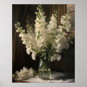 White Snapdragon Flowers Art Print Poster