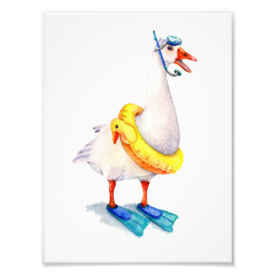 White Snorkelling Goose Photo Print