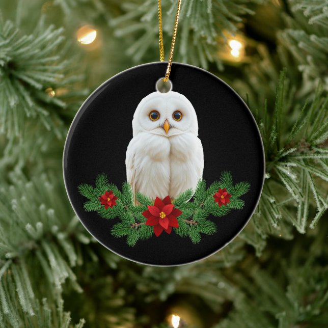 White Snow Christmas Owl Ceramic Tree Decoration (Tree)