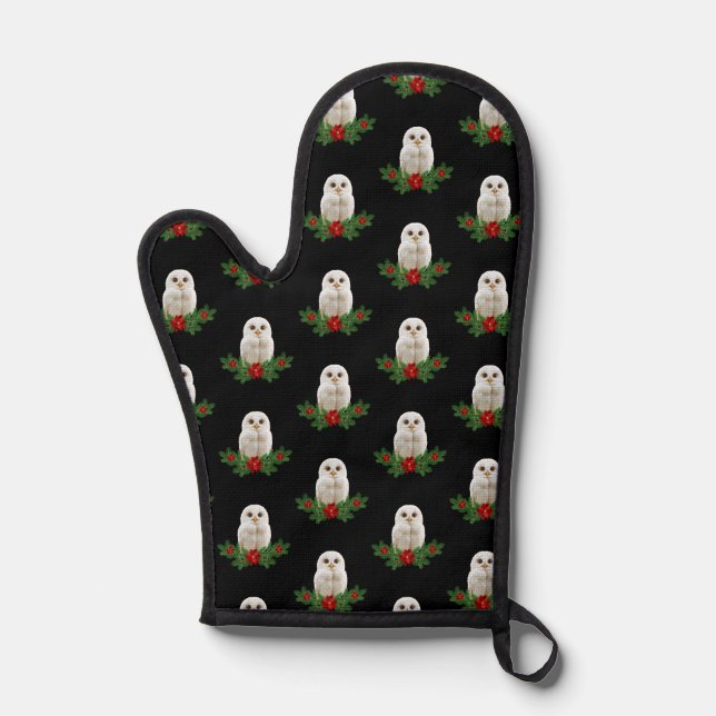White Snow Christmas Owl Oven Mitt (Front)