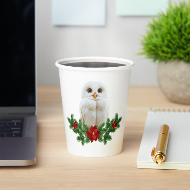 White Snow Christmas Owl Paper Cups (Insitu)