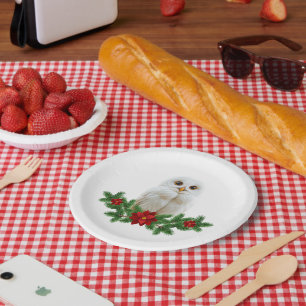 White Snow Christmas Owl Paper Plate