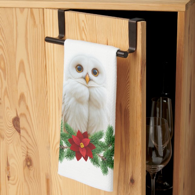 White Snow Christmas Owl Tea Towel (Thirds Fold)