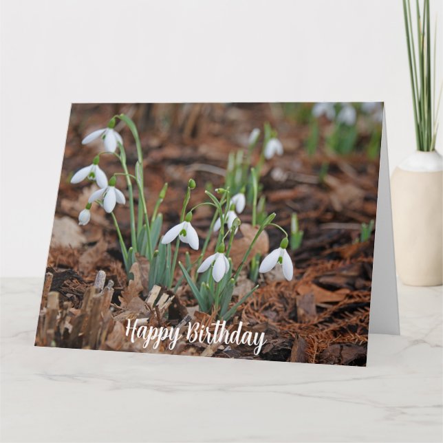 White Snow Drop Celebration Birthday Card (Front)