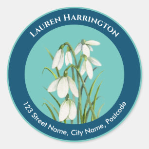 White Snow Drops Watercolor Illustration Address C Classic Round Sticker