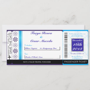White Snow Flakes Boarding Pass Wedding Invitation