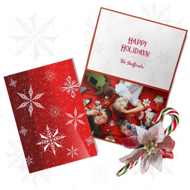 White Snow on Red Canvas Folded Christmas Card (Creator Uploaded)