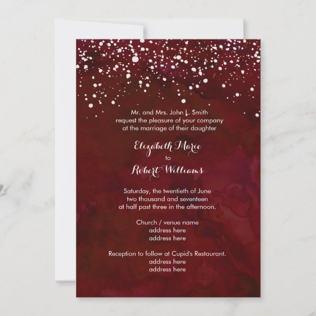 White Snow on Red Winter Wedding Invitation (Front)
