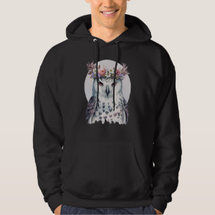 White Snow Owl Bird Flower Crown Floral Birds Hoodie