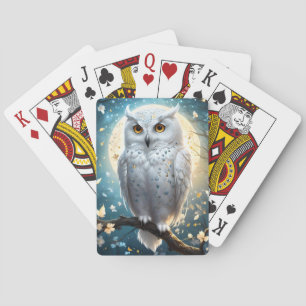 White Snow Owl With Sparkle,  Playing Cards