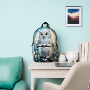 White Snow Owl With Sparkle,  Printed Backpack