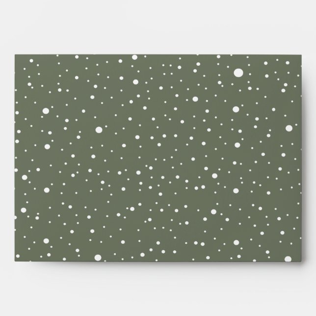 White Snow Pattern Taupe Green Custom Christmas Envelope (Front)
