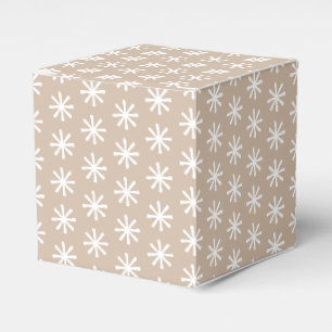 White snow star snowflakes pattern beige tan gift favour box