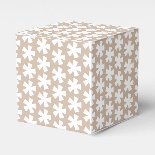 White snow star snowflakes pattern beige tan gift favour box (Front Side)