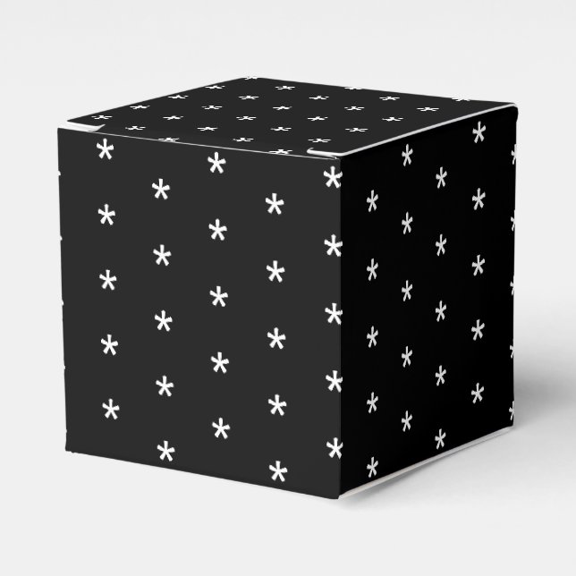 White snow star snowflakes pattern black gift favour box (Front Side)