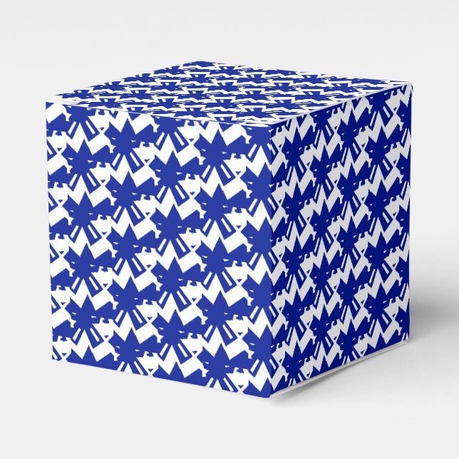White snow star snowflakes pattern cobalt blue favour box (Front Side)